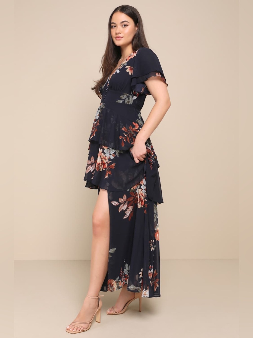 LULUS Midnight Mood Navy Blue
Floral Print Tiered Maxi Dress - Picture 8 of 9